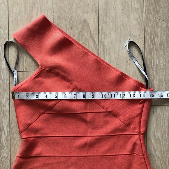 Herve Leger Paris Asymmetrical Mini Dress in Coral Peach Size M - Picture 3 of 13